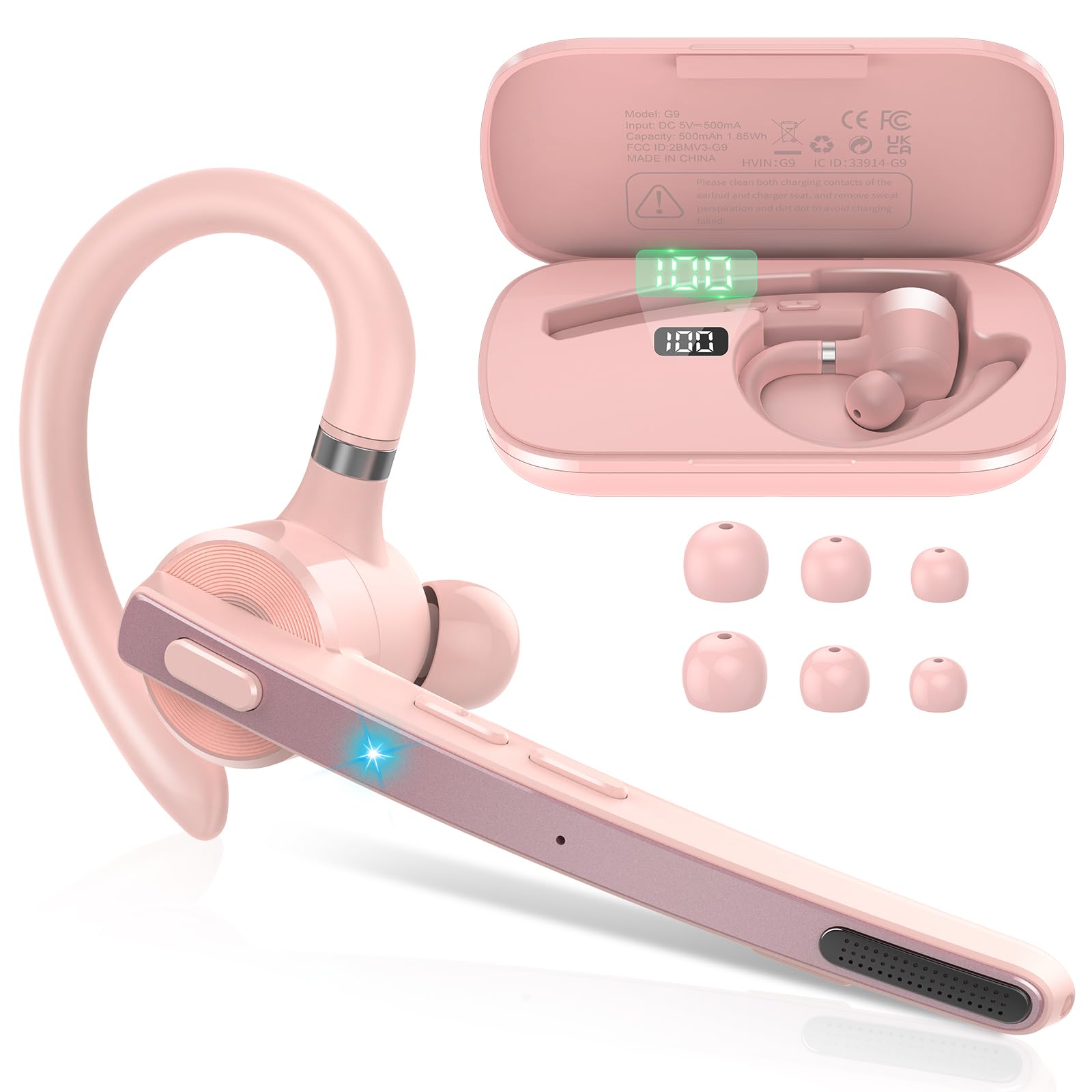Bluetooth Headset, 90Hrs Bluetooth 5.3 Earpiece, APTX HD Audio, Mute Button