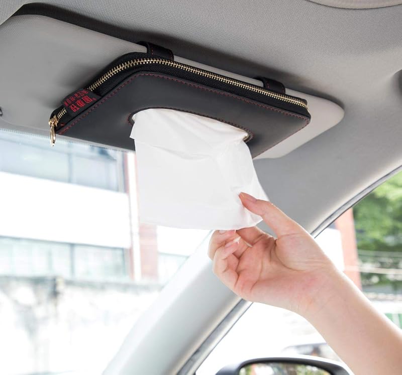 Porta-Lenços para Para-Sol Automotivo em Couro PU Preto Carstuus com Zíper