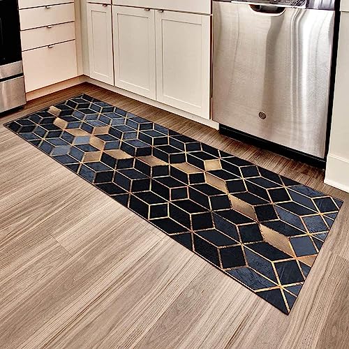 Tapis de Passage ZBOLI Bleu Géométrique pour Protéger les Parquets Usés - 5