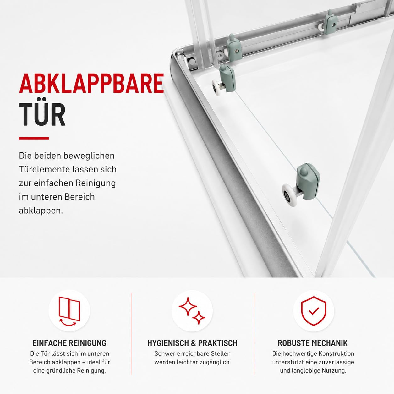 Schulte Duschkabine Eckeinstieg 75–90 cm, Schiebetüren, Querstreifen | Variable Duschabtrennung in Silber Grau, 180 cm hoch, mit 4 mm klarem ESG für Größen von 75x75 bis 90x90 cm.