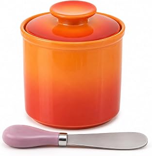Ceramic French Butter Crock with Spreader,Gradient Yellow