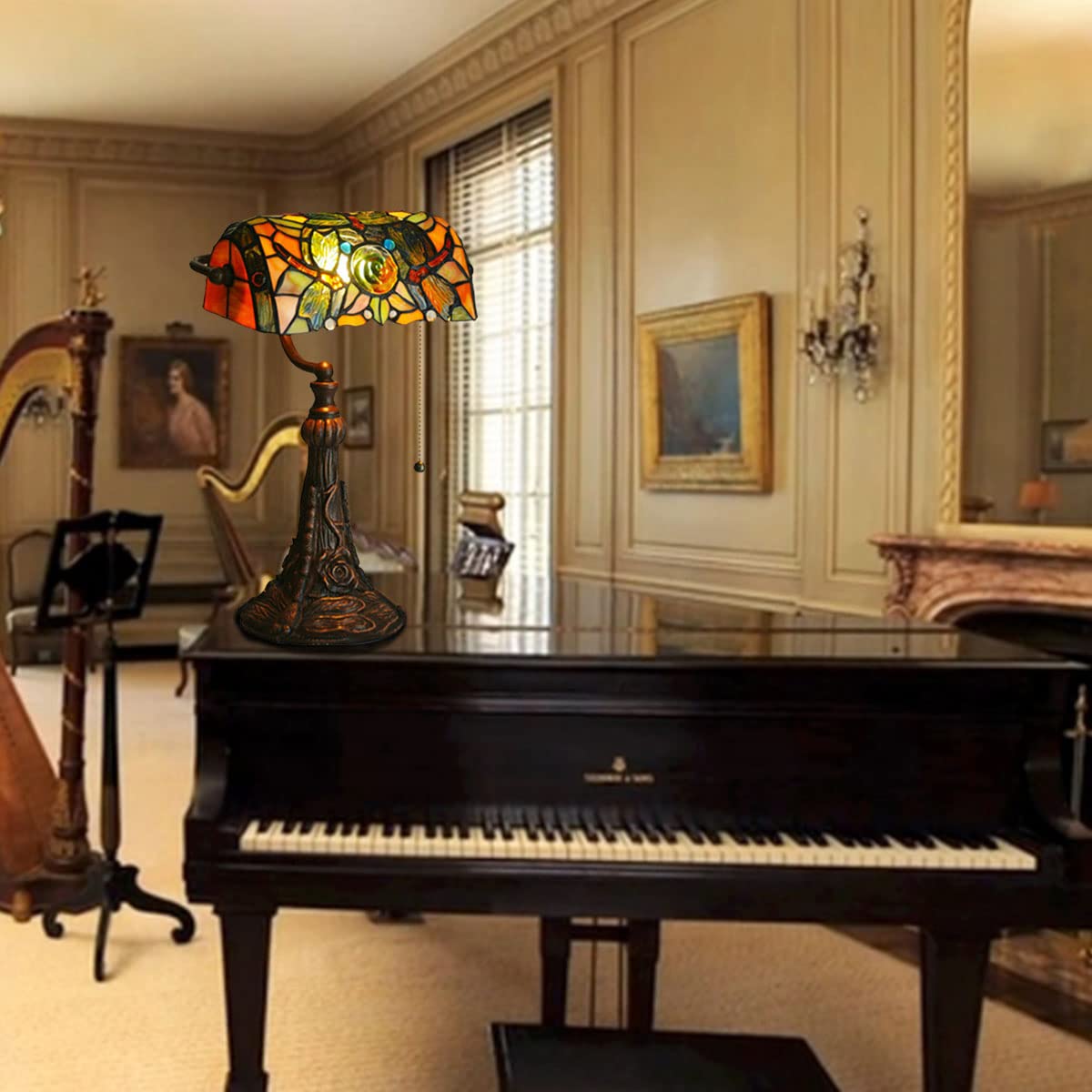 Tiffany Schreibtischlampe Retro Bankerlampe Klavierleuchte Klavierlampe Tischlampe Bunte Glas Schlafzimmer Nachttischlampe (Dragonfly)