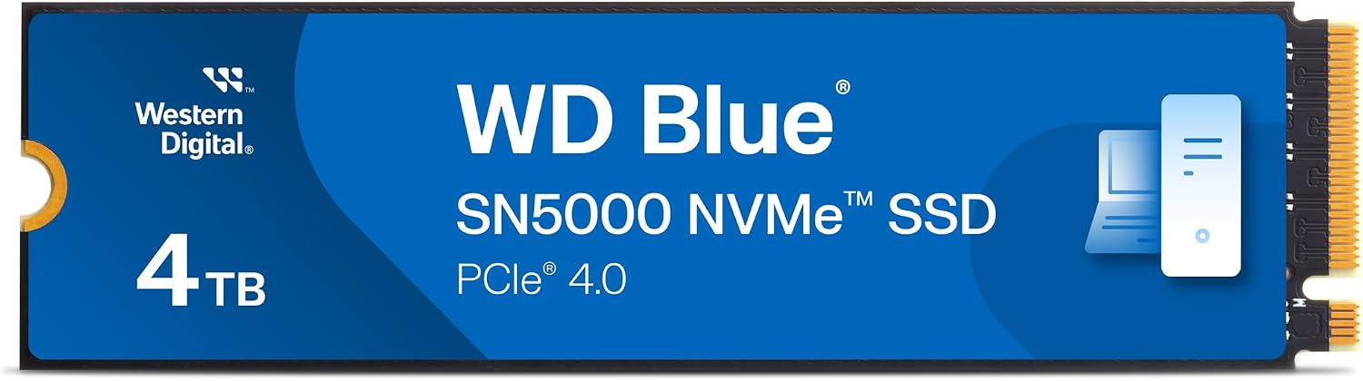 4TB WD Blue SN5000 NVMe Internal Solid State Drive SSD - PCIe Gen 4.0, M.2 2280, Up to 5,500 MB/s - WDS400T4B0E [New Generation]