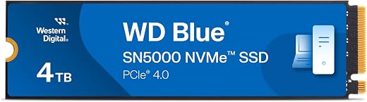 WD Blue SN5000 NVMe SSD 4TB (PCIe Gen 4.0, bis zu 5.500 MB/s Lesegeschwindigkeit, M.2 2280, nCache 4.0- Technologie) Blau