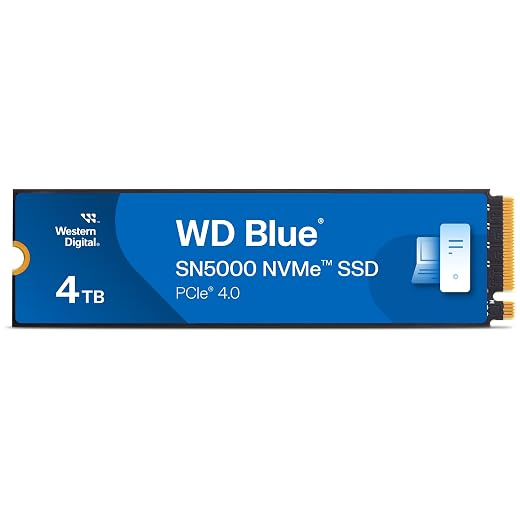 Western Digital 4TB WD Blue SN5000 NVMe Internal Solid State Drive SSD - PCIe Gen 4.0, M.2 2280, Up to 5,500 MB/s - WDS400T4B0E [New Generation]