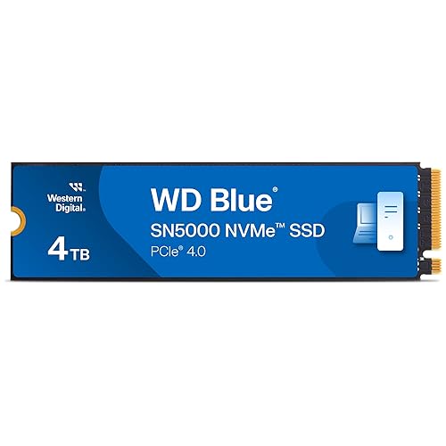 Western Digital 4TB WD Blue SN5000 NVMe Internal Solid State Drive SSD - PCIe Gen 4.0, M.2 2280, Up to 5,500 MB/s - WDS400T4B0E - 4TB - New Generation