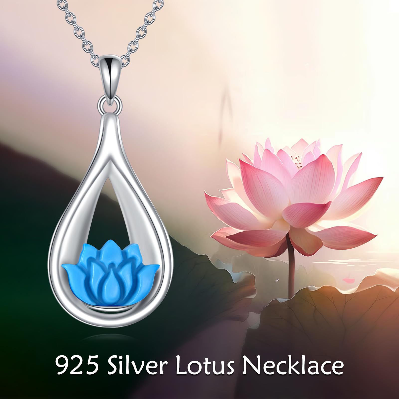 VONALA Lotus Türkis Halskette Träne Blau Yoga Blume Anhänger Schmuck Geschenk für Frauen Geburtstag Weihnachten