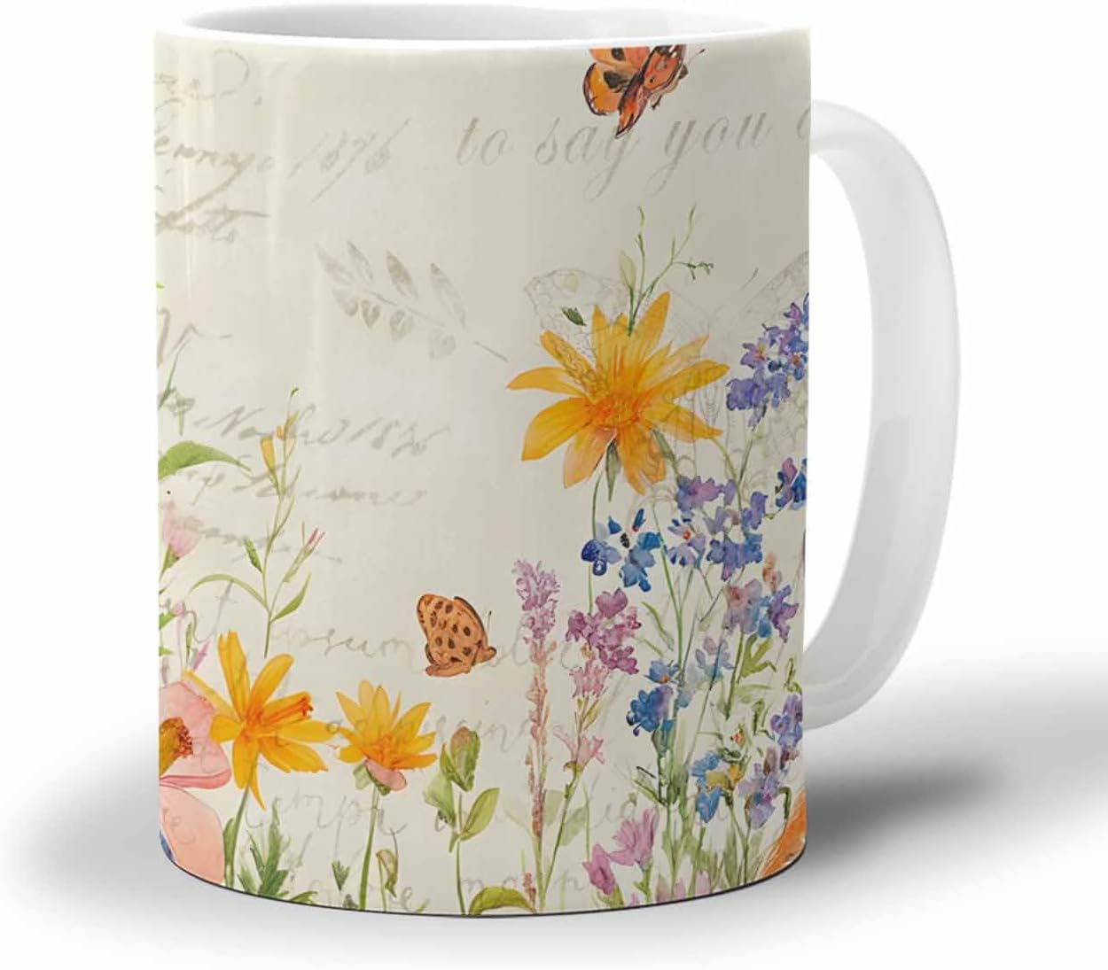 BEMIGO Ceramic Coffee Mug Spring Flower Ceramic Mug White Cup, Cute Fox Butterfly Insulated Coffee Cup with Handle with Pattern Perfect for Tea and Hot Beverages, 12oz