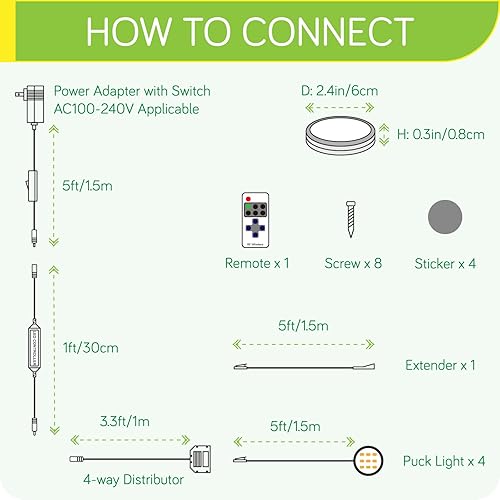 Miniatura 2 de Kit de luz LED para armario, iluminación de acento de cocina debajo del gabinete, luces de disco con cable enchufadas de 120 V, control remoto
