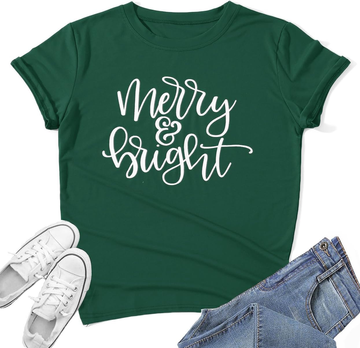 Womens Christmas Shirt Merry and Bright Shirts Xmas Holiday T-shirt Christmas Tee Tops - Image 2