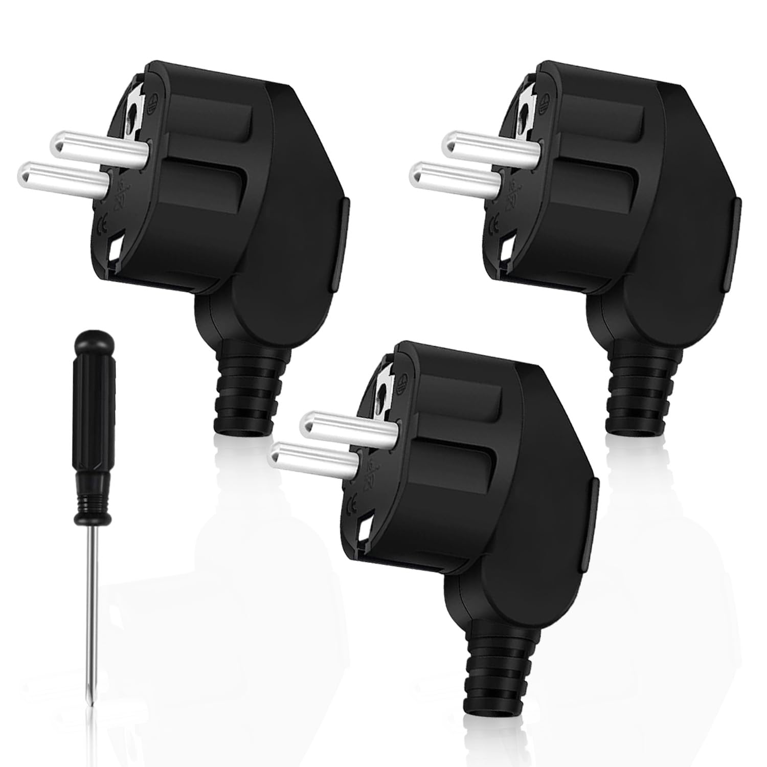 CYIOU Schuko Stecker Schukostecker IP44 Winkelstecker 230v (16A) Flach Schutzkontakt-Stecker mit Knickschutztülle Bruchfest Langlebig Kann Aussenbereich für 8-10mm Kabel