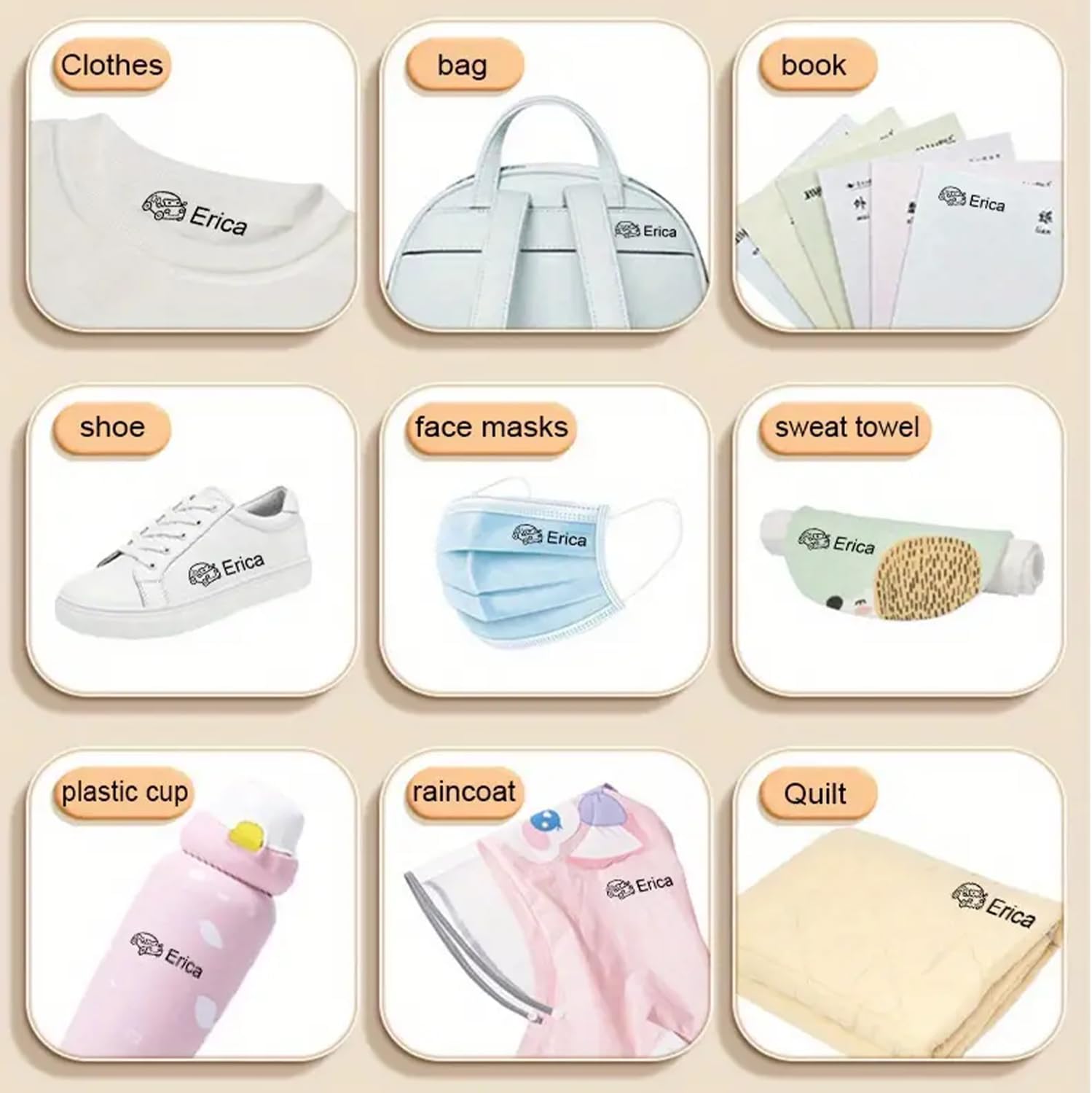 Custom Personalized Name Stamp for Kids Clothing, Permanent Fabric Markers Waterproof and Washable Labels for Baby Clothes & Nursery Custom Name Tag Stickers (Pink Owl)