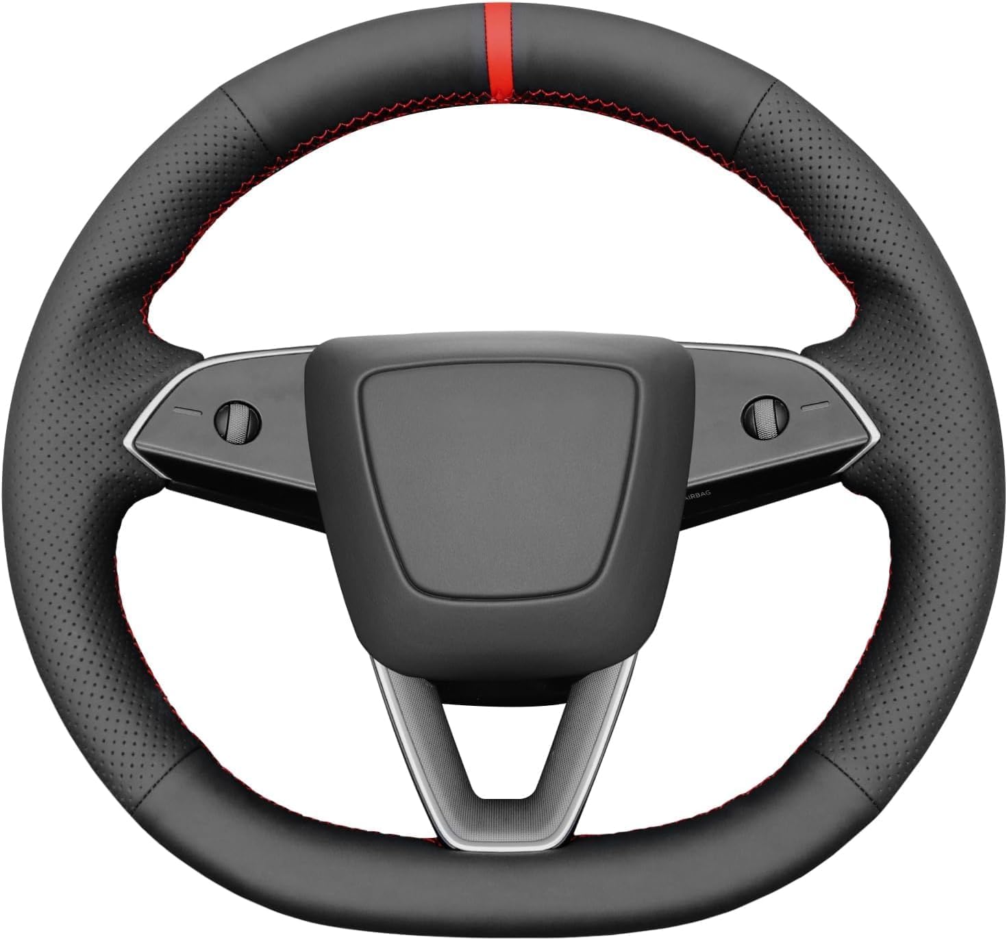 Custom Hand Stitched OEM Black Genuine Leather Suede Steering Wheel Cover for Tesla Model 3 Highland 2024 Interior Accessories