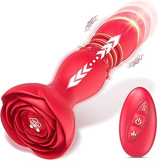 Adult Sex Toys Anal Plug Thrusting Vibrator, Rose Sex Toy Prostate Massager Vibrating Butt Plug with 10 Vibrating & 6 Thrusting Modes Remote Control G Spot Vibrator Anal Sex Toys for Men Women Couples
