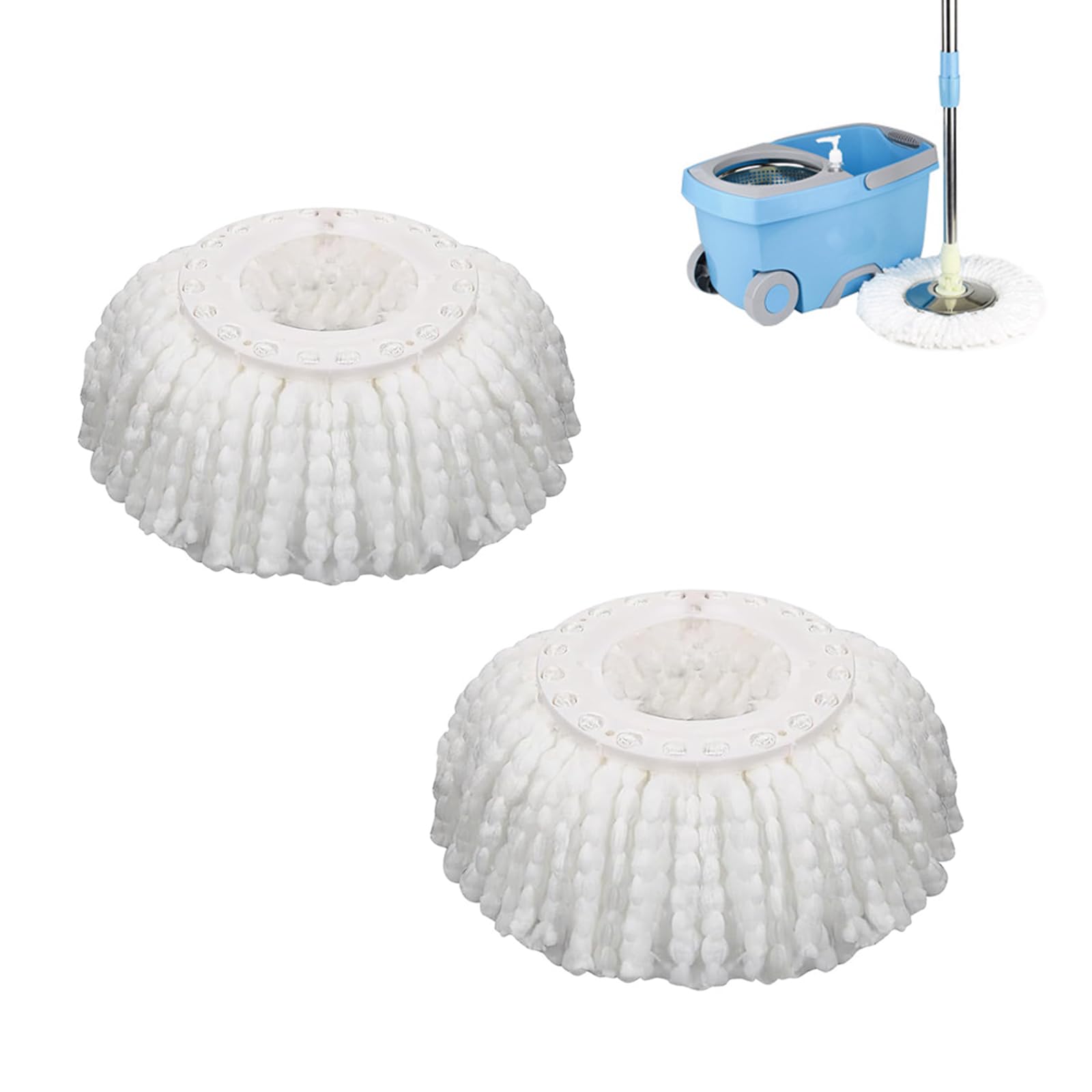Topsky Mop Replacement Heads for Spin Mop, Round Mop Replacement, Microfiber Mop Pads, Mop Head Refill for Cleaning Ceramic Wood Floors (2, White)