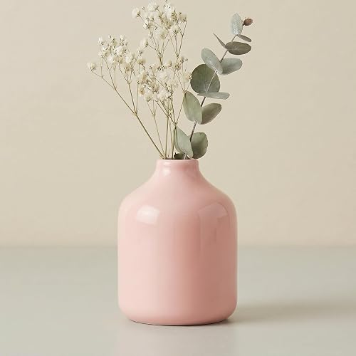 Sunddo Cute Pink Ceramic Vase, 4 Inch | Small Modern Bottle Decorative Vases Home Decor, Centerpieces, Office Desk, Bedroom, Table, Book Shelf Decoration
