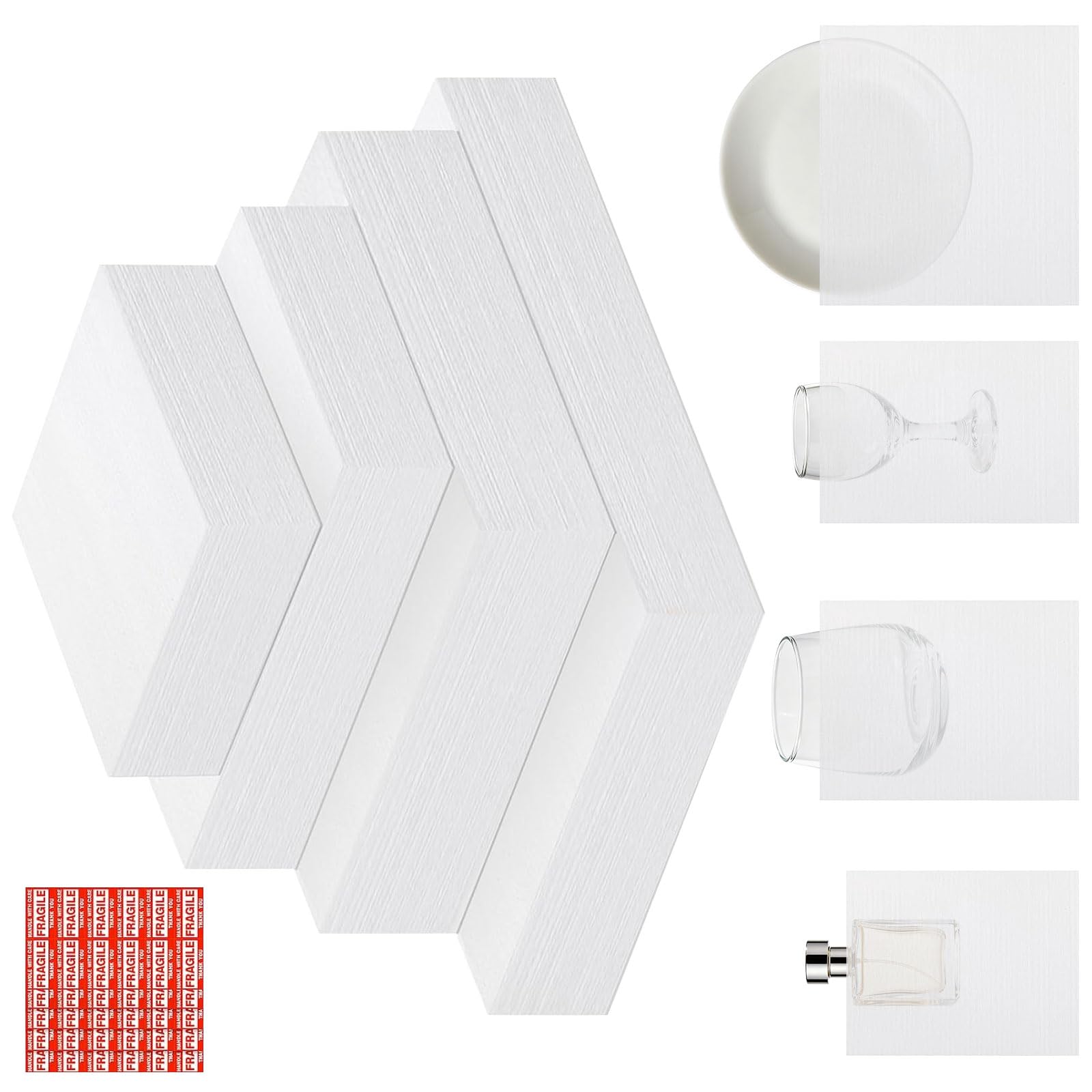 Ekoama 200 Pieces Foam Bags For Moving With 4 Sizes And Fragile Labels For Dishes Glassware Packing