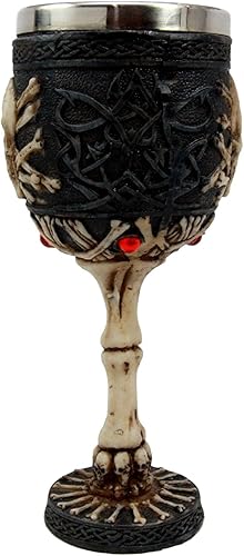 Miniatura 5 de Ebros Gift Árbol esquelético de la vida, cráneo, esqueleto, cruz, huesos, espinas y costillas con gemas rojas, pequeño de 6 pulgadas de alto, copa