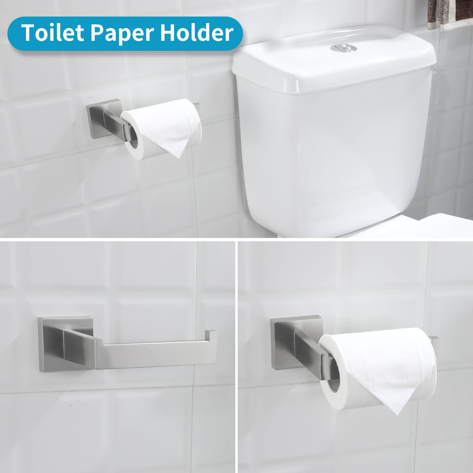 Cilee Ensemble D'accessoires De Salle De Bain 8 Pièces En Nickel Brossé, Barre Porte-serviette De Salle De Bain De 61 Cm Anneau Porte-serviette Porte-papier Toilette Crochet Pour Peignoir, Ensemble