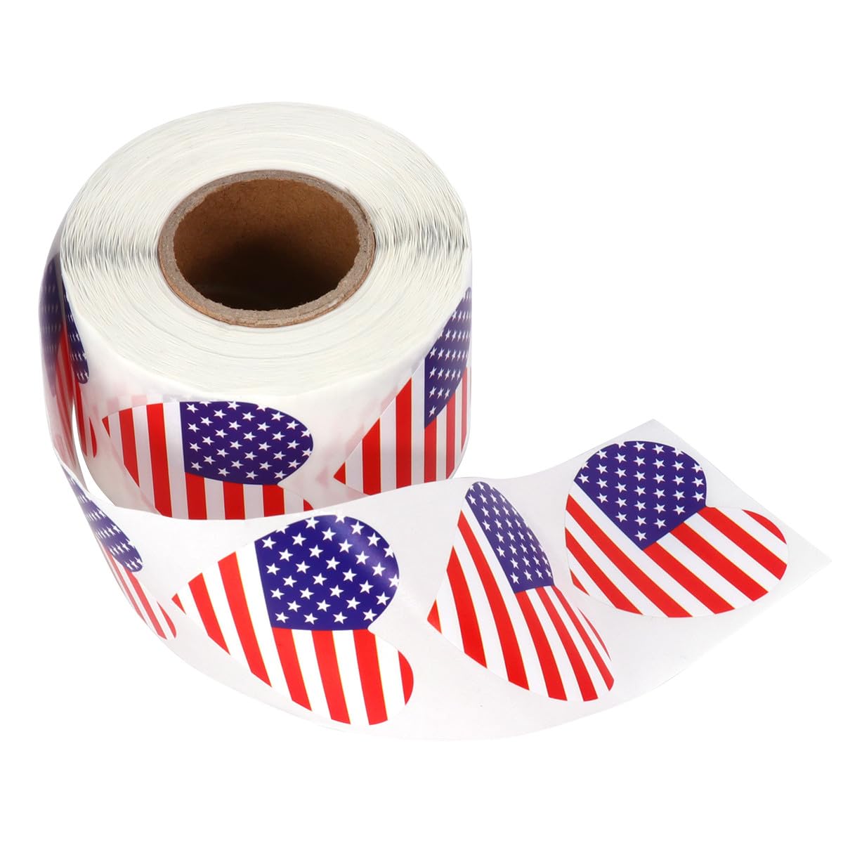 Yardwe Aufkleber Papiermaterial mit US Nationalflagge Herzförmige 500 Stück pro Rolle Leicht Abziehbar für Bastelarbeiten und Geschenkverpackungen
