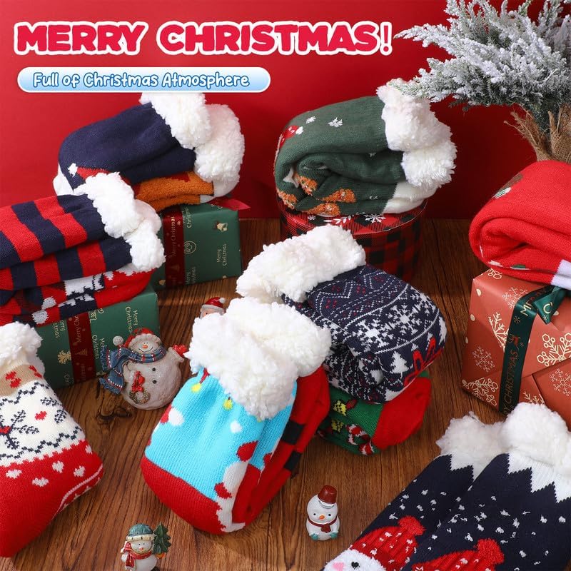Jeyiour 24 Pairs Christmas Fuzzy Slipper Socks for Women Plush Fleece Sherpa Warm Non-slip Holiday Socks Gift Bulk for Cozy Xmas Winter Holiday Party Decoration - Image 5