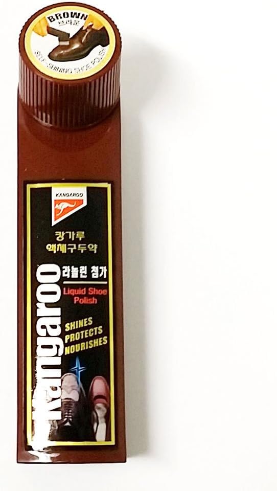 (Brown x 3 pcs) Kangaroo Liquid Shoe Polish Shines Leather Lanolin Nourishes Easy Self Care Gloss