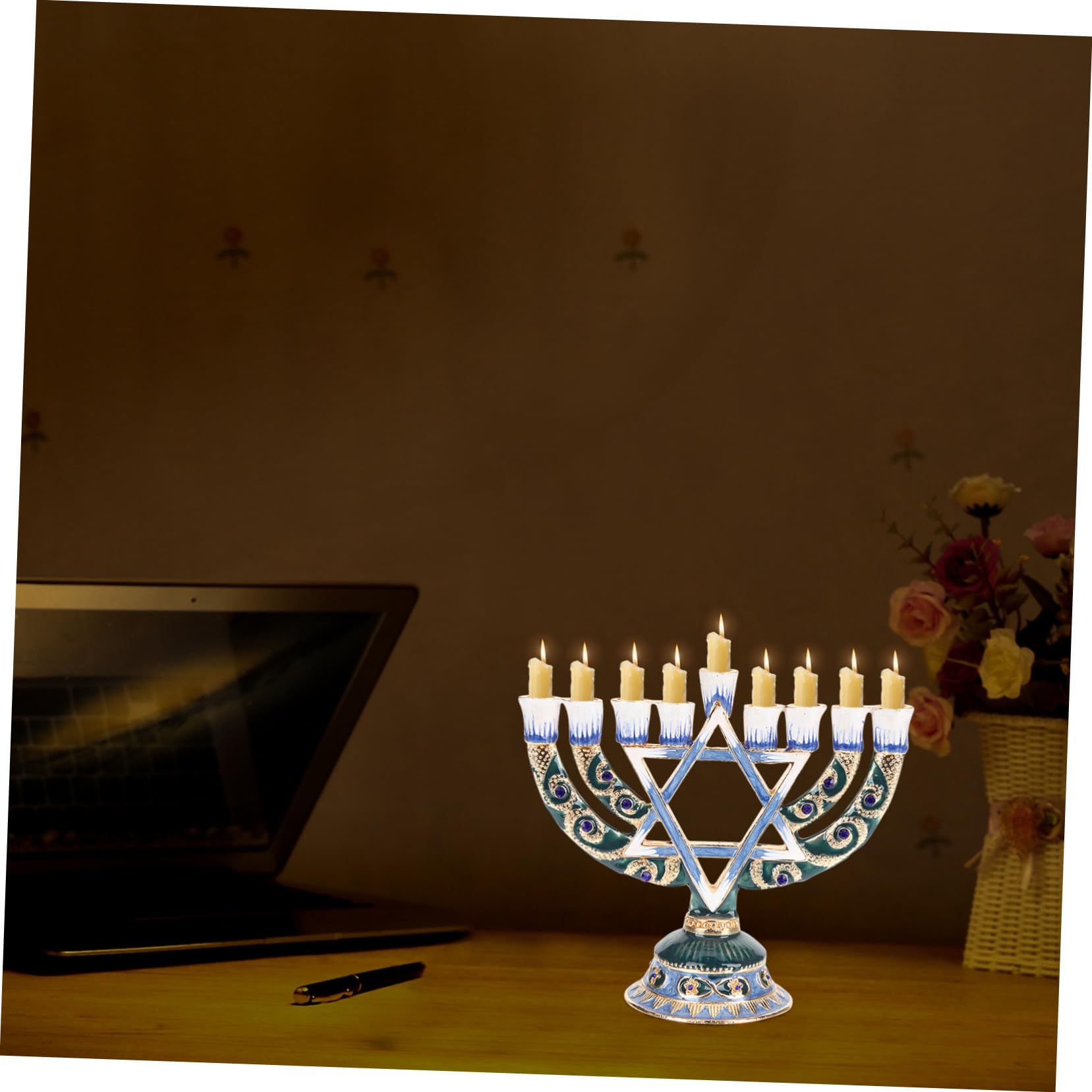 NOLITOY Candelabro de Mesa de 9 Brazos en Aleación Retro para Decoración Delicada y Celebración de Hanukkah en Cenas Familiares