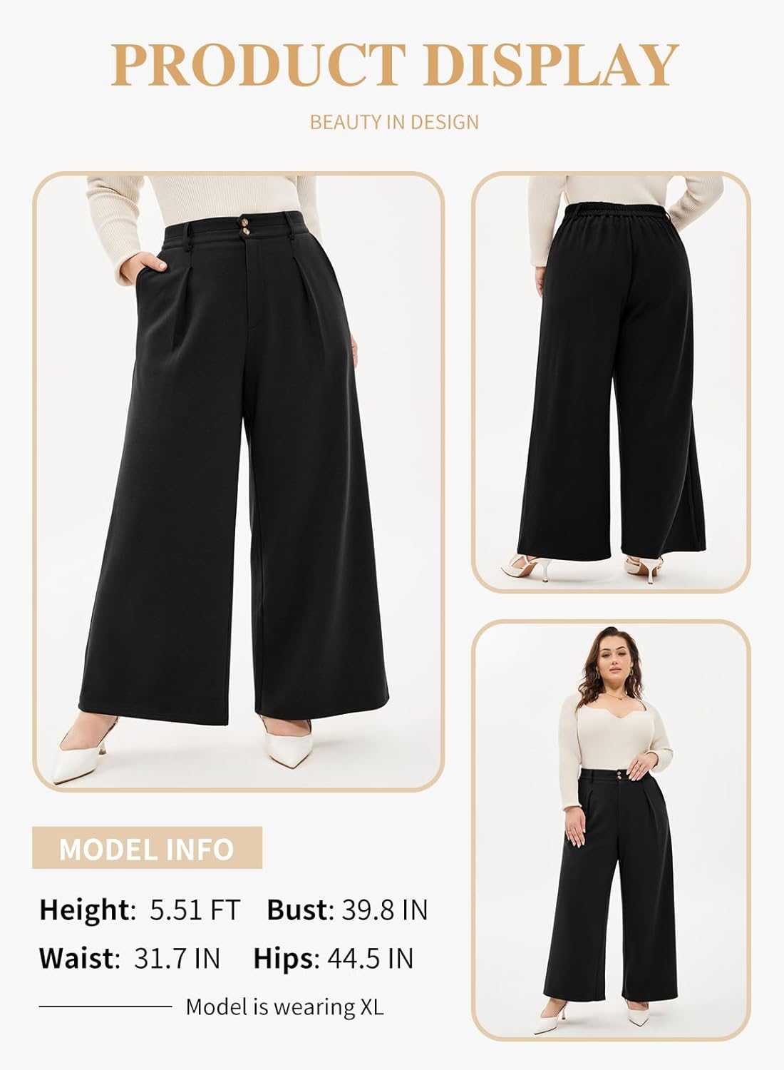 Eytino Womens Plus Size Wide Leg Pants Elastic High Waisted Casual Work Pants Lounge Trousers with Pockets (1X-5X) - Image 3