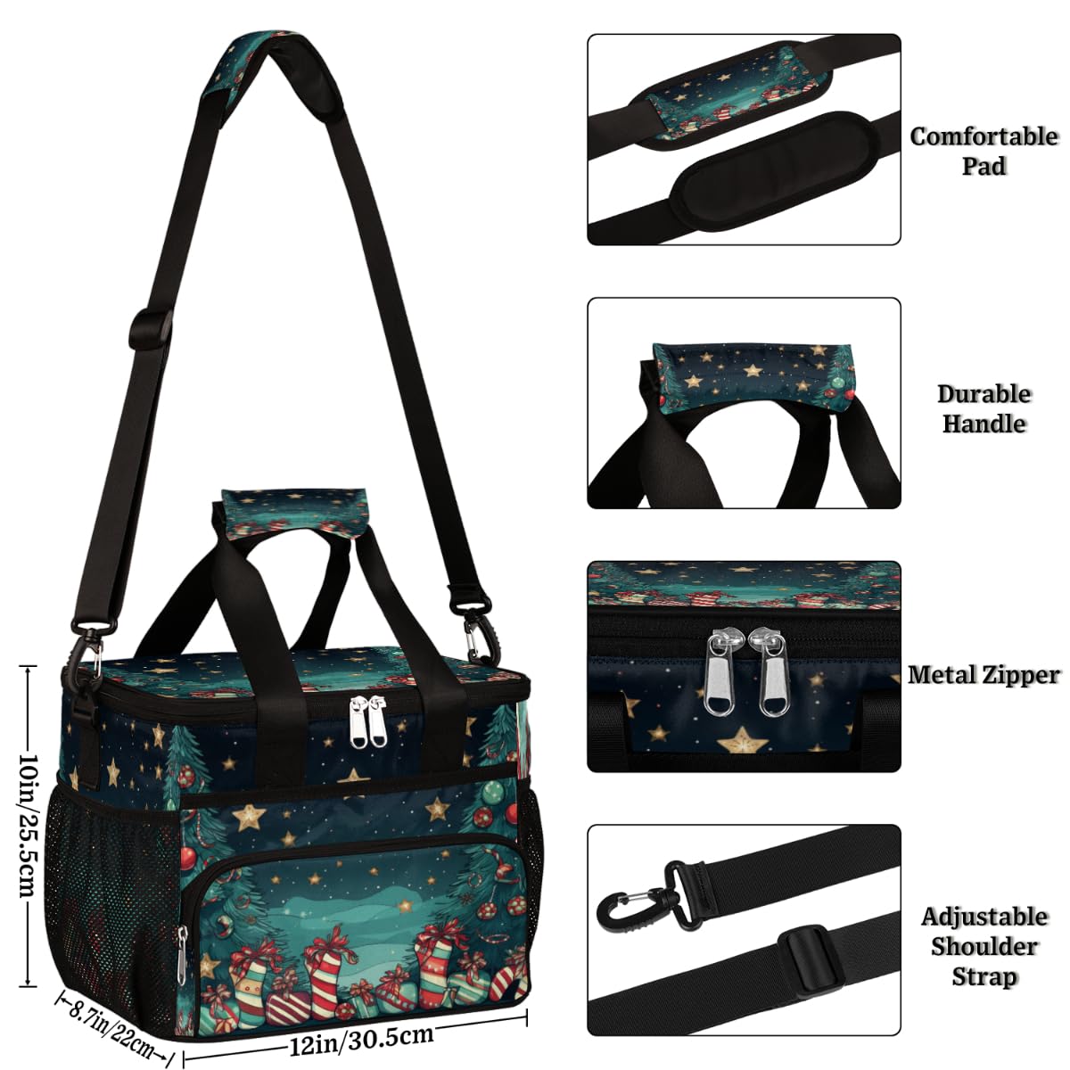 Insulated Picnic Backpack Lunch Box for Women Men Picnic Basket Tote Lunch Bag Picnic Bag Portable Lunch Bags for Picnic, Beach, Work, Trip,Office, Camp Christmas Night