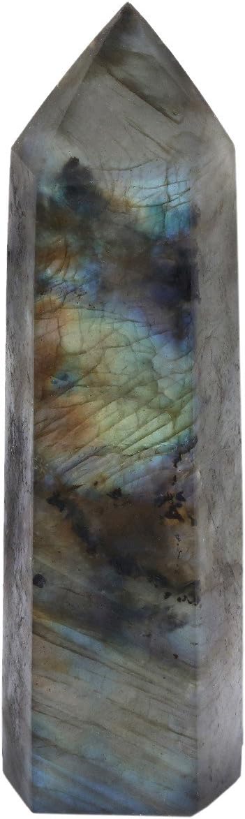 Rockcloud Labradorite Healing Crystal Point Faceted Prism Wand Carved Reiki Stone Figurine