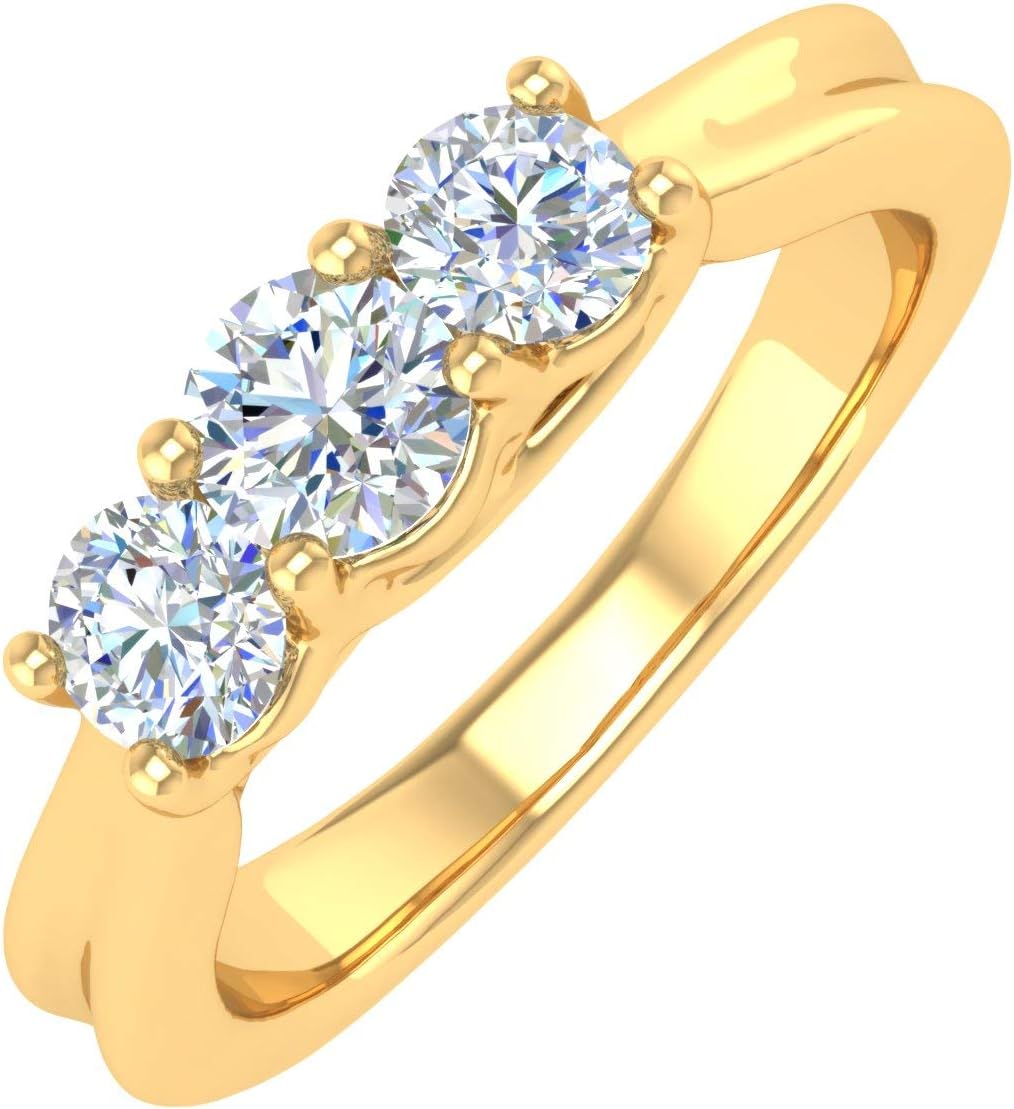 FINEROCK 14K Gold 3-Stone Diamond Engagement Ring Band (0.76 Carat)