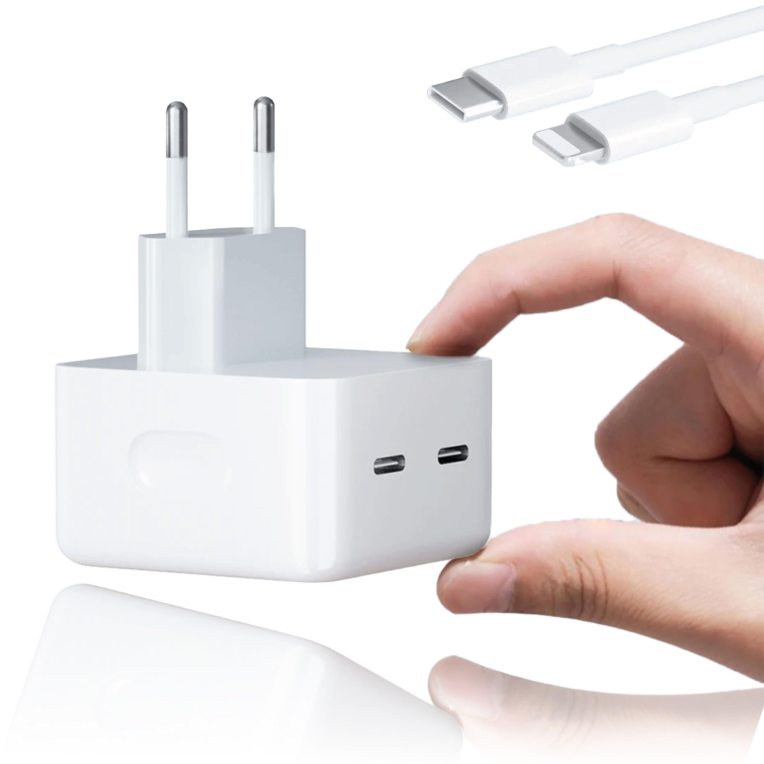 Mailiché Caricatore Iphone Usb C 35 W, Ricarica Rapida, Spina Alimentatore Usb Da Muro, Presa Multipla Usb C Per Apple, Samsung, Ipad, Macbook Air E Dispositivi Usb C, Cavo Lightning Usb C Incluso