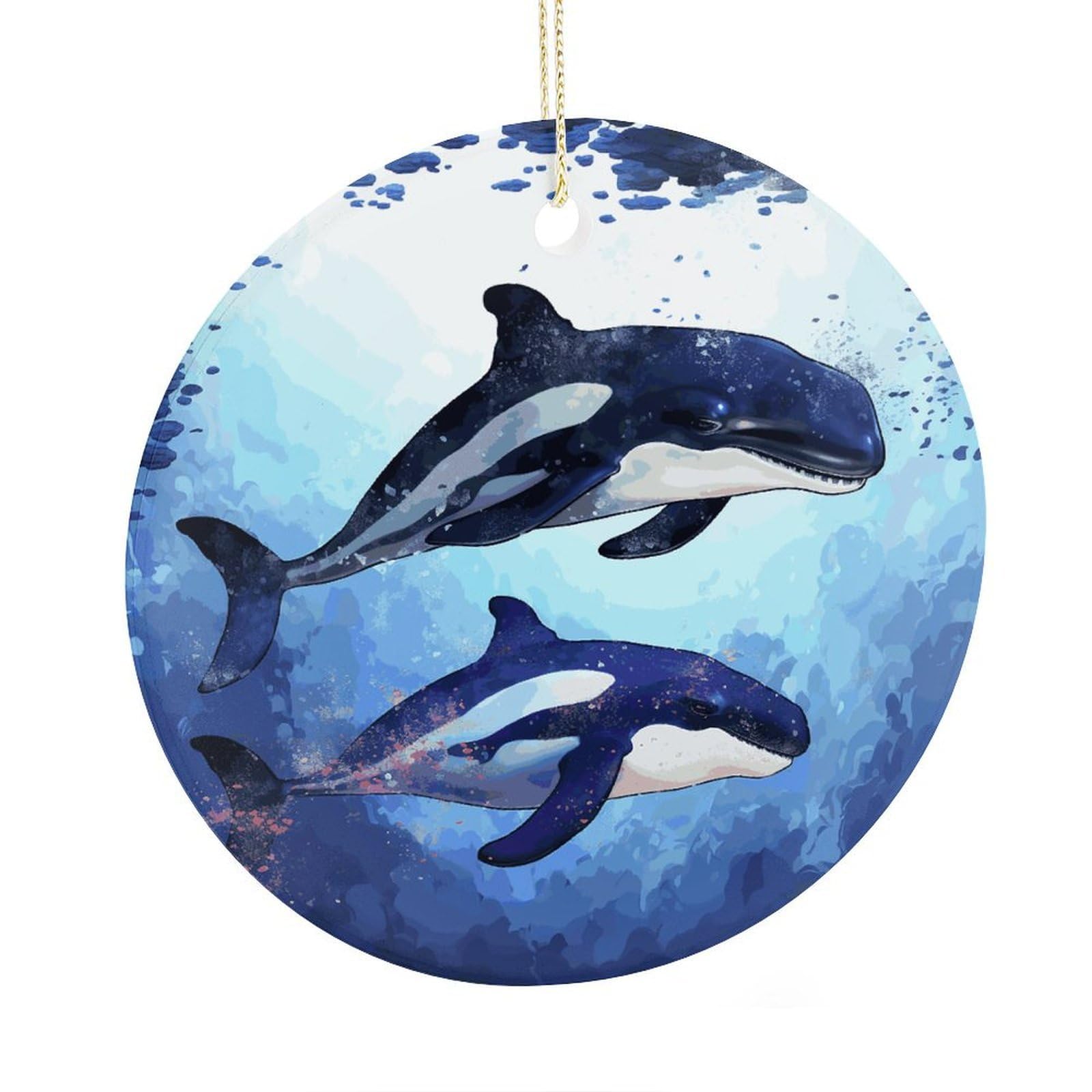 Fekiloot Style Orca Killer Whale Christmas Ornaments 2.9 Inch Round Ceramic Ornament Keepsake Thank You Gifts For Office, Room, Home - Holiday Present Ideas