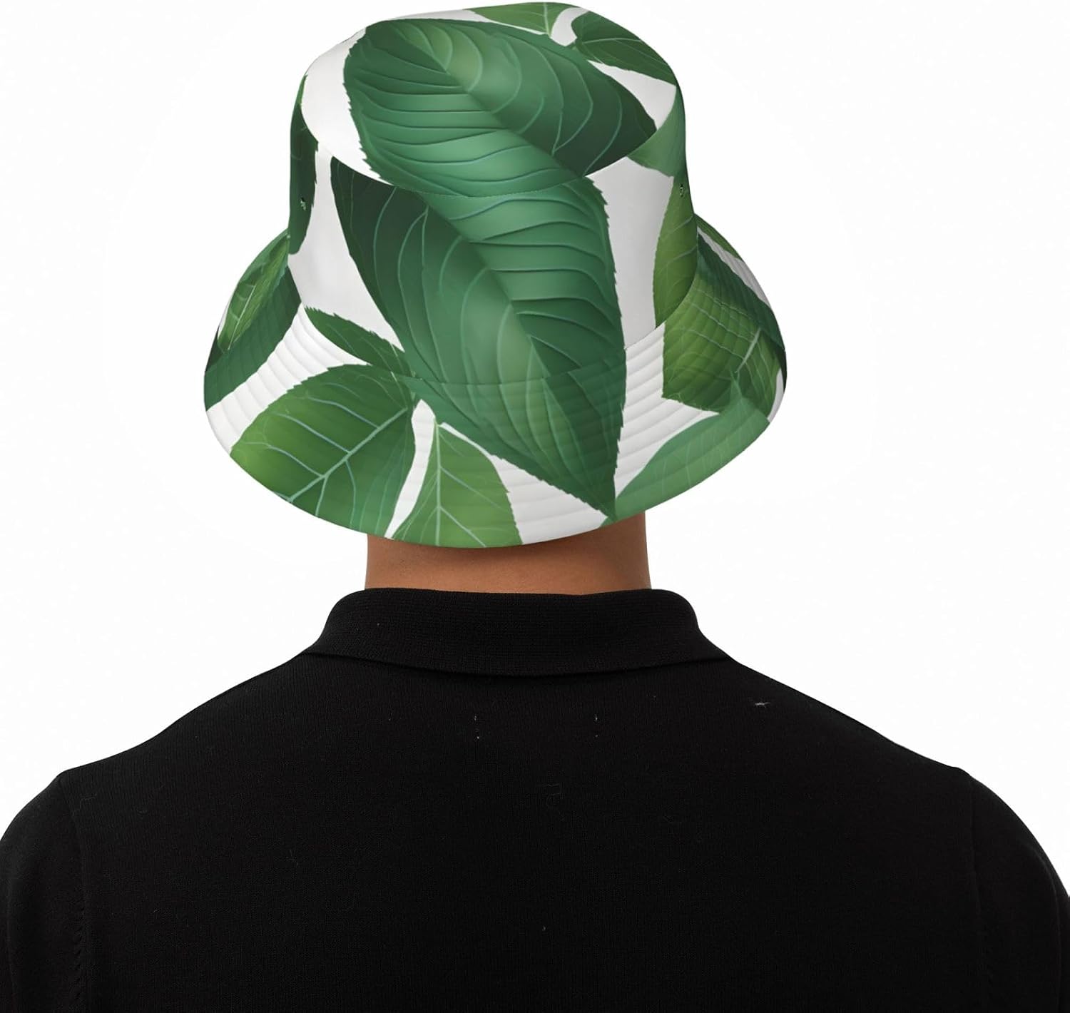 Herb Plant Leaf Print Sun Hat Outdoor Fisherman Cap Summer Bucket Hat Beach for Men Women Black