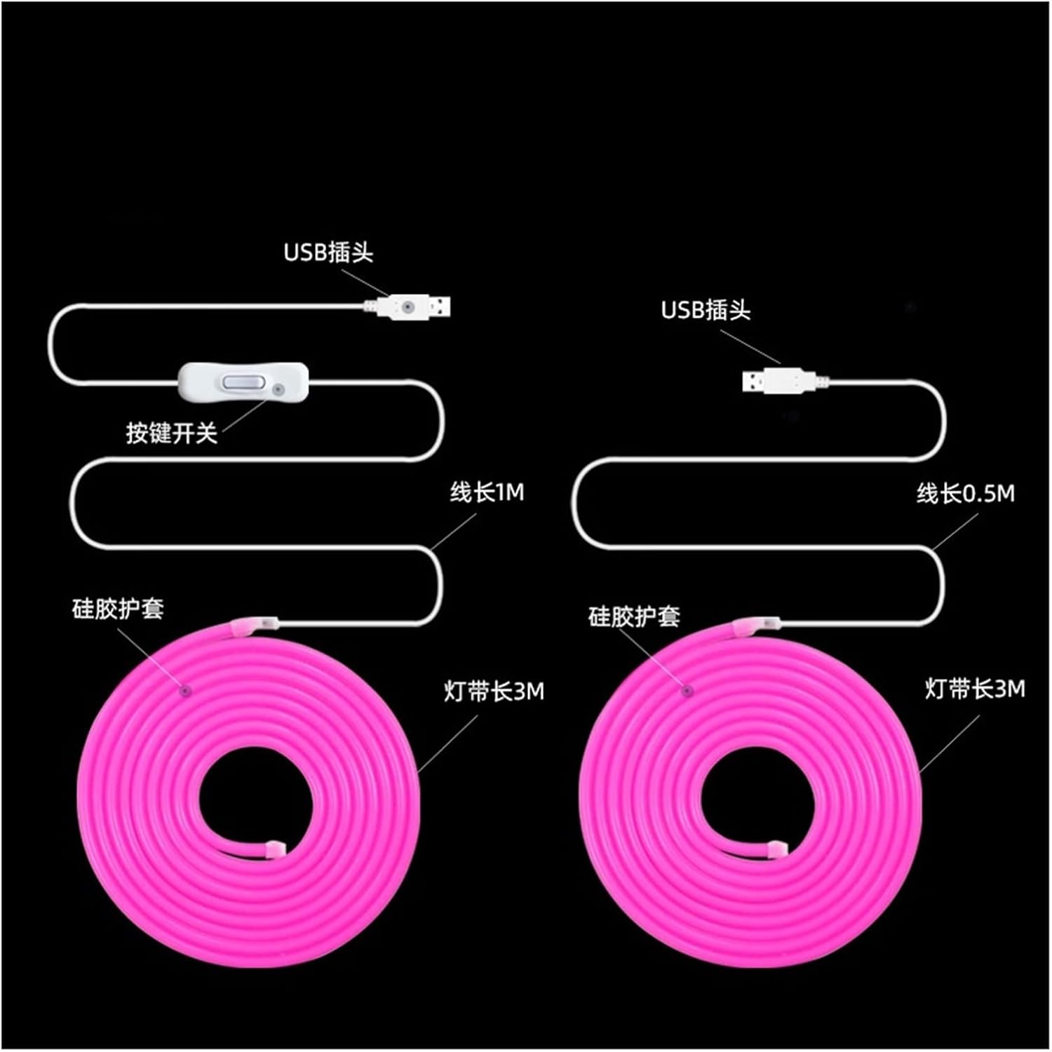 5-meter neon light with silicone waterproof flexible light string diy outdoor linear shape live broadcast fill-in ambient light LED light strip ( Color : 5m USB plug with switch , Size : Warm White )