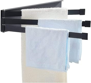 Towel Racks 180Rotation Towel Rack Wall-Mounted Towel Holder Bathroom Shelf Three-bar Wrought Iron Folding Towel Bar Organizer