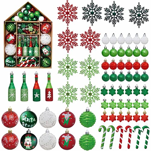 Hileyu 70Pcs Christmas Baubles Christmas Tree Decoration Set Christmas Balls Shatterproof Christmas Tree Ornaments Christmas Snowflake Hanging Ornaments for Christmas Party Wedding （Red Green White）