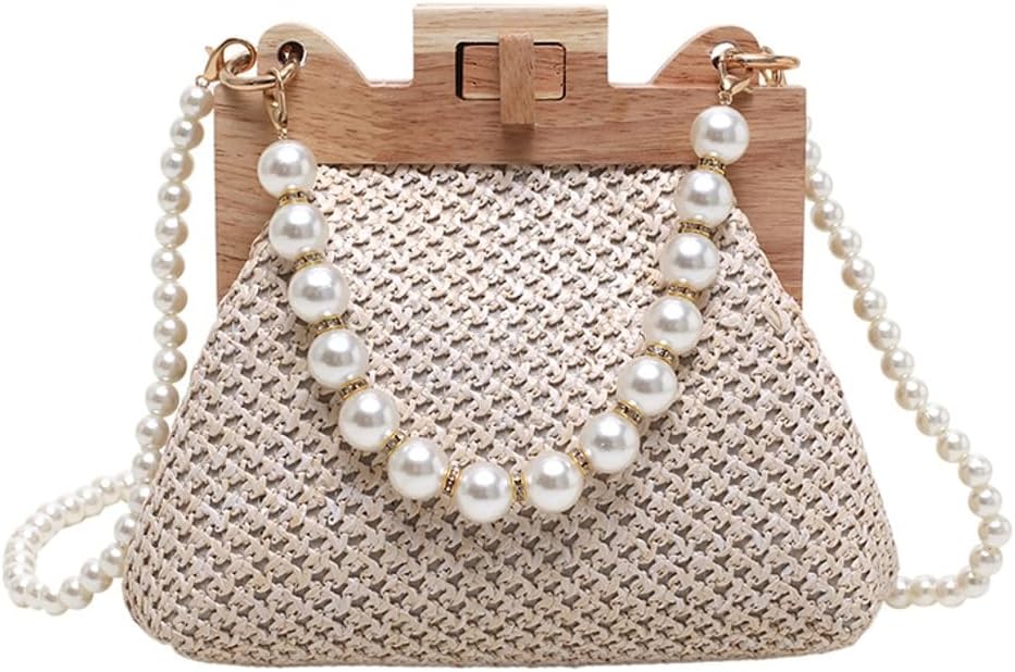 Straw Beach Bags For Women Summer Straw Cross-body Bag Raffia Handbag Pearls Purses Shoulder Bag Shell Shaped Bag 2025