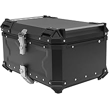 65L Motorcycle Top Case, Universal Aluminum Alloy Motorbike Tail Box with Safety Lock &amp; Back Cushion,Leather Lining,Large Capacity Waterproof Detachable Top Storage Box for 99% of Motorcycle Frames