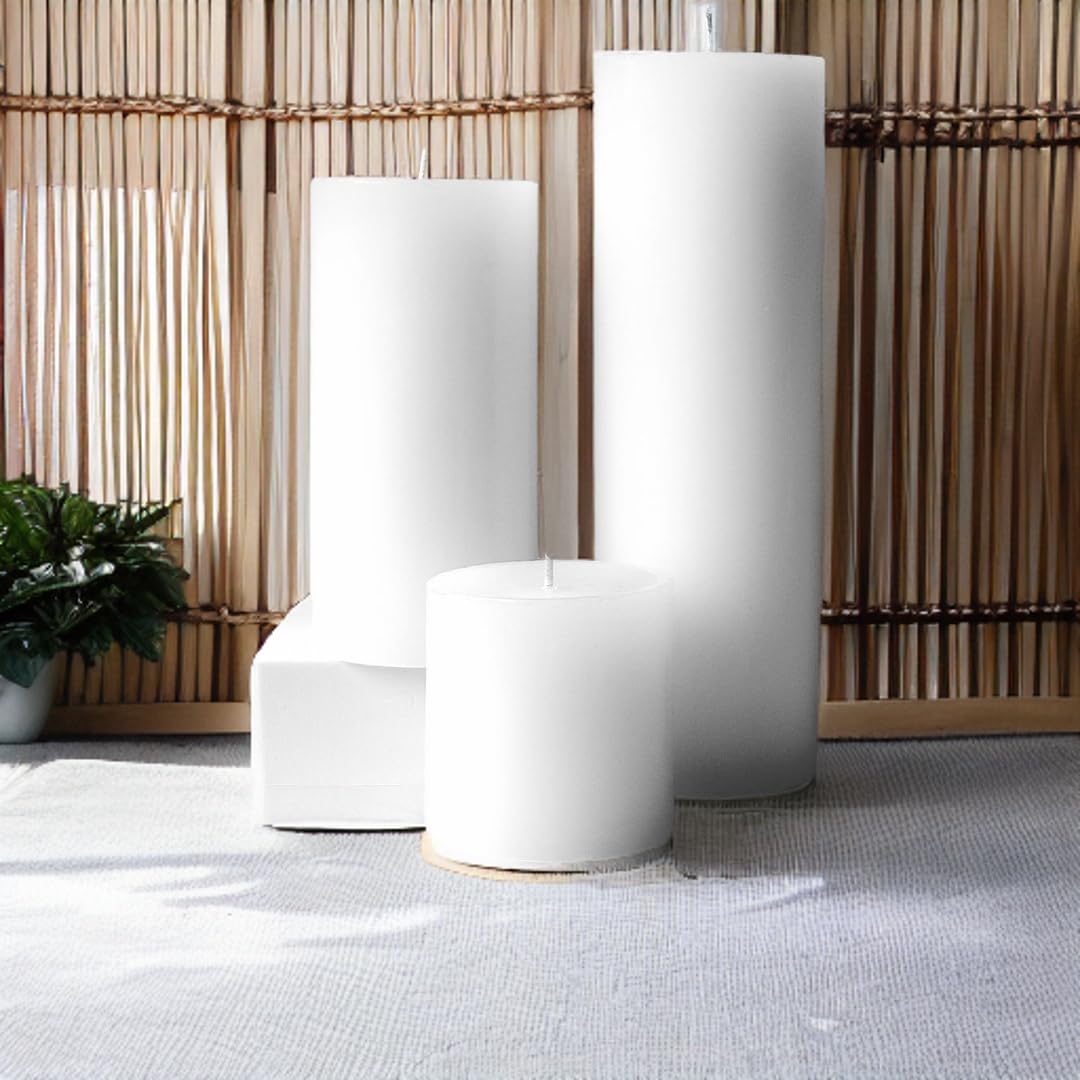 Set of 3 White Pillar Candles - 3x3, 3x6, 3x9 | Unscented & Dripless Candles for Decor, Events, Restaurants | Natural Wax with Cotton Wicks | 140+hrs Burn Time