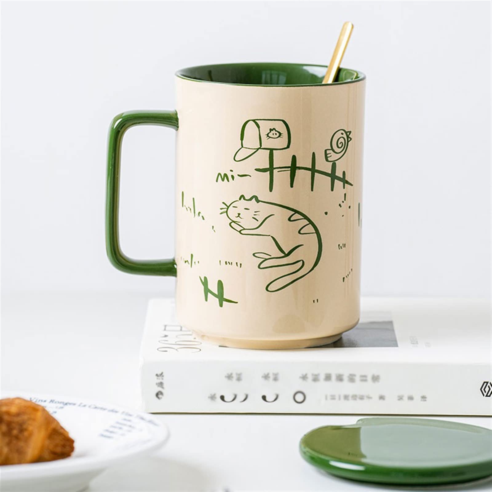 Keramik Kaffeetasse 480ML Kreative Keramik Tasse Frühstück Haferflocken Tasse Exquisite Kaffeetasse Tiermuster Becher (B)