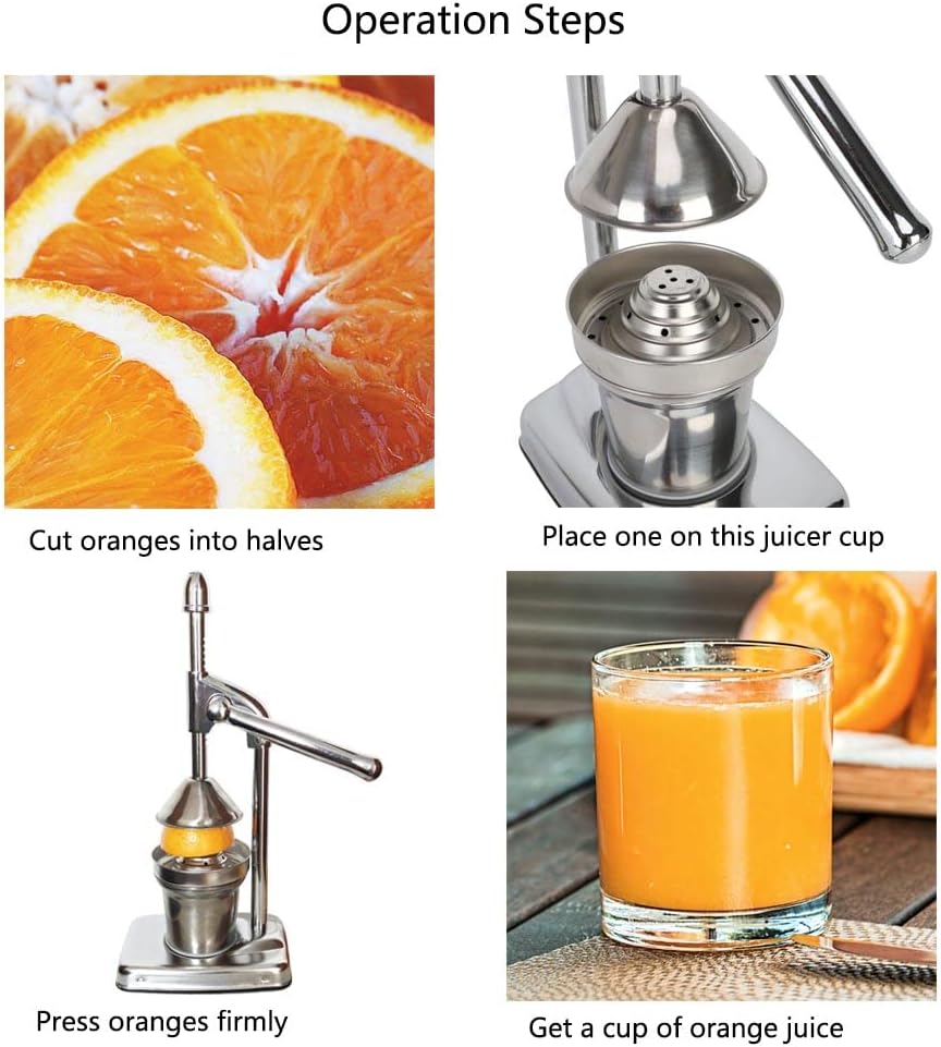 Citrus juicer hand press orange juice squeezer manual juicer lemon press squeezer for Lime Pomegranate Grapefruits and other Fruit stainless steel silver