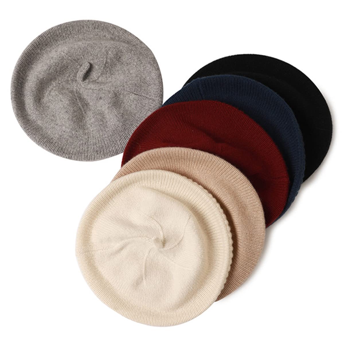 Sombrero de Boina de Punto para Mujer, Gorro de Lana de Color Sólido de Cachemir 100%, Gorra/Beanie de Punto Cálido Gorro de Boina Clásico de Invierno Otoño, Regalo para Navidad/Año Nuevo Gray