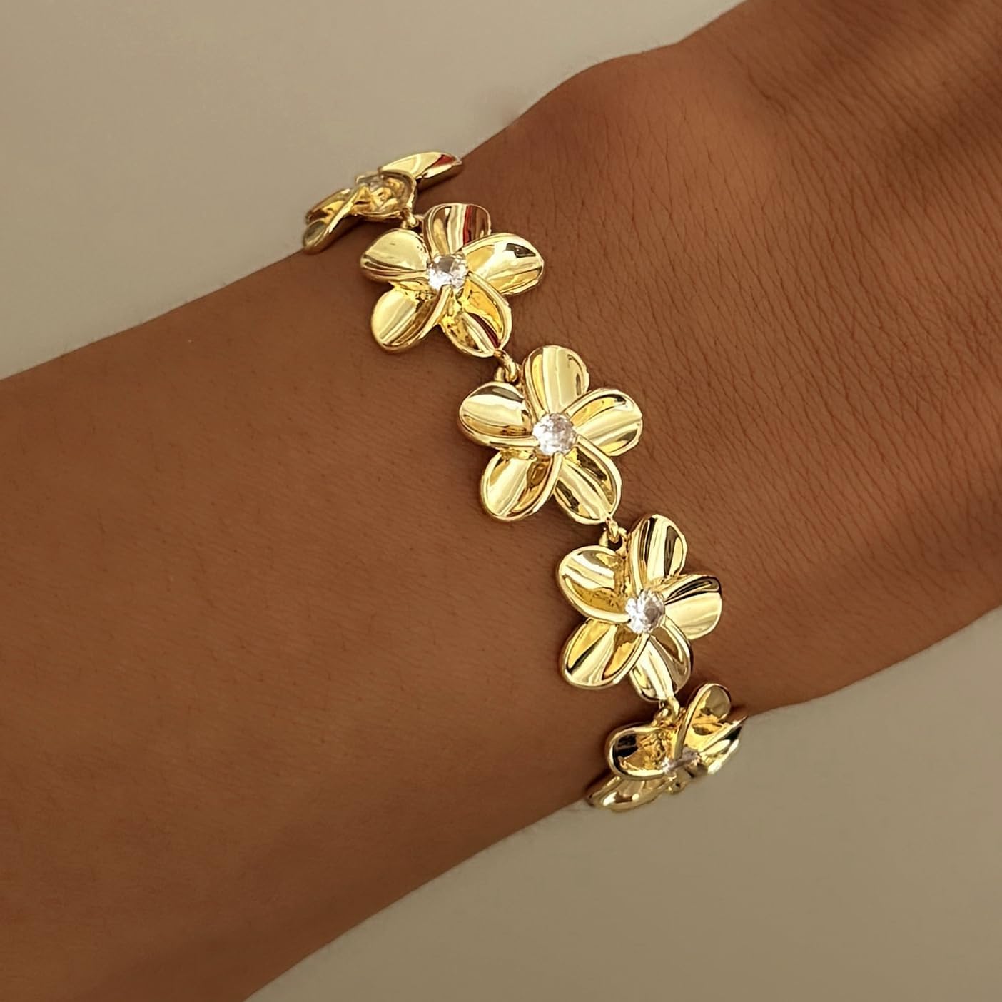 Gold Bracelet for Women, 14k Gold Plated Flower Tennis Bracelet Elegant Bracelet Jewelry Gifts - Image 2