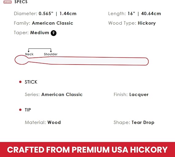Vic firth Baget (Çift) 5A Wood, Hıckory, 0.565X16, Medıum