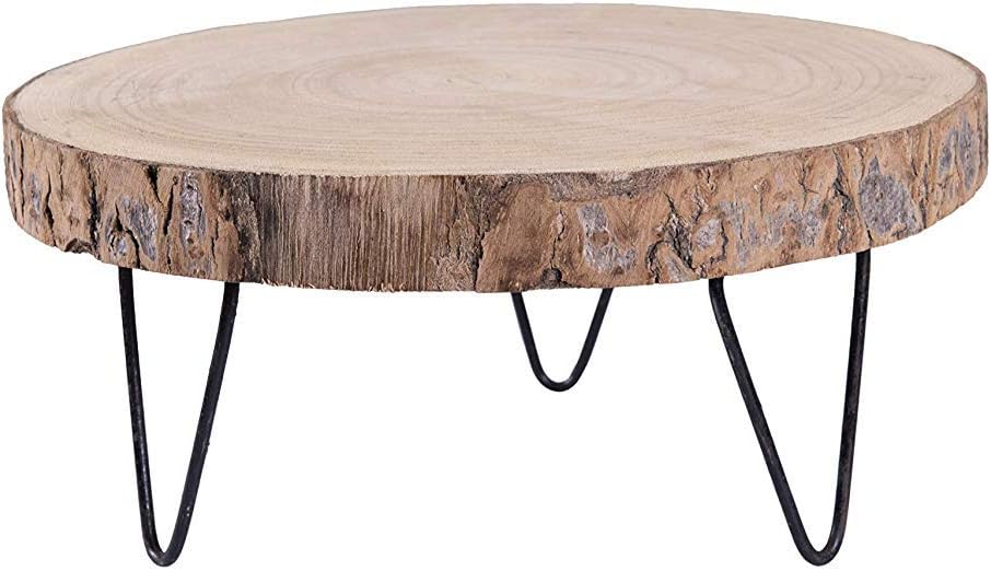 Paulownia Pedestal with Metal Legs, Wood Stand for Cakes, Candles, Plants, Decor, 11 Inch, Natural Color, 11-inch, Brown