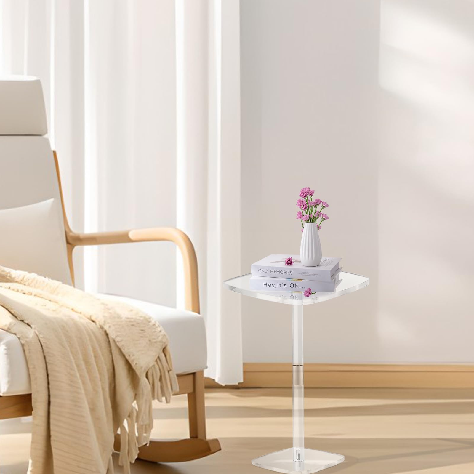 Chihutown Square Drink Table, Acrylic Side Table for Small Spaces Clear Pedestal Side Table - Image 2