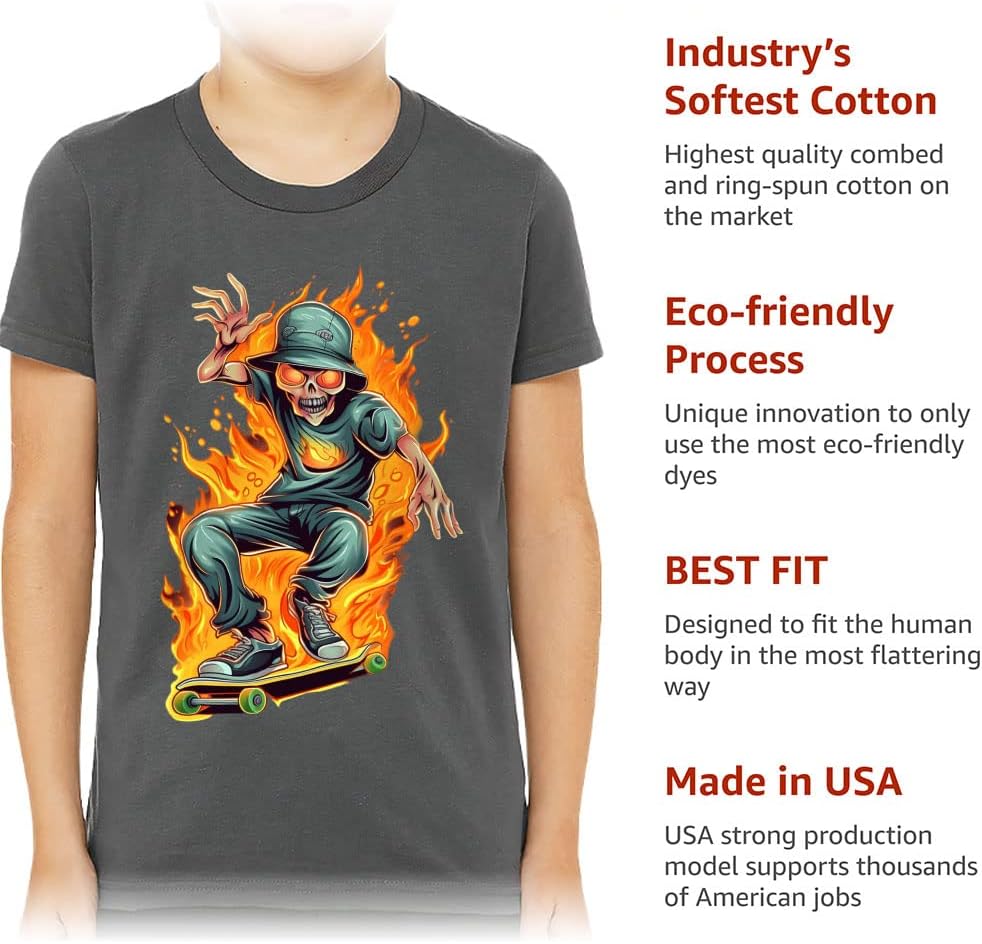 Skateboarder on Fire Kids' T-Shirt - Skeleton T-Shirt - Cool Tee Shirt for Kids