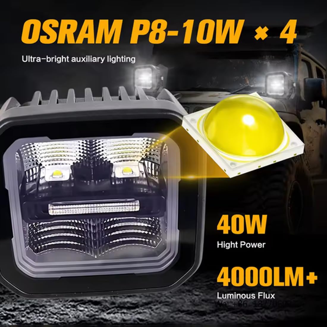 SageSunny Projecteur de travail LED 3 pouces 40W 4000lm 9-30V, rotation à 360 degrés, feux de jour ambre et blancs, pour camions, Jeep, SUV, quads et SSV, 1 pièce - garantie 18 mois
