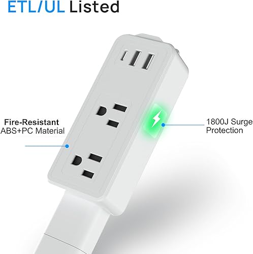 Miniatura 5 de Barra extensora de toma de corriente, cuenta con USB-A, USB-C y 2 salidas de CA, combinación libre, se extiende de 9 a 36 pulgadas, acceso a toma de